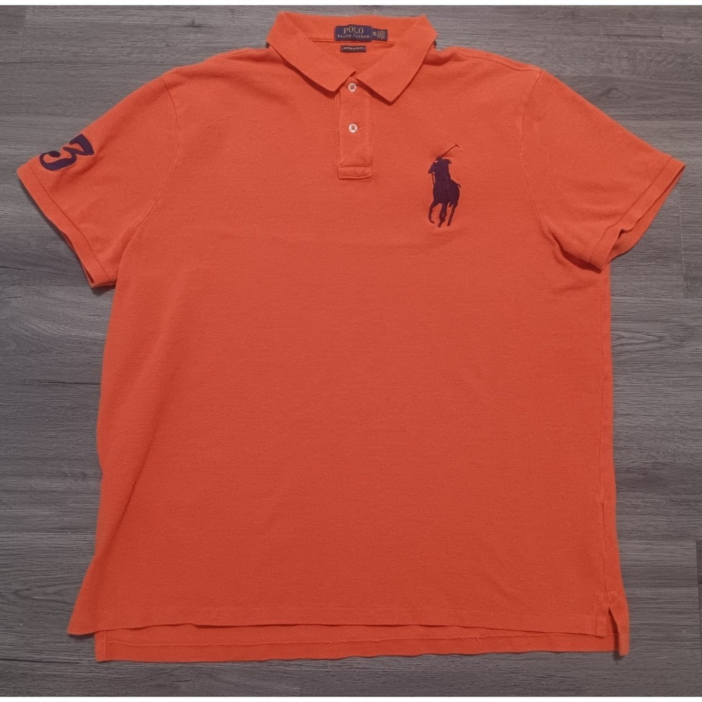 Polo Ralph Lauren Men's‎ Orange Custom Slim Fit Big Pony #3 Polo Shirt Size XXL